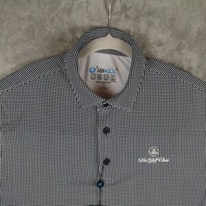 NWT Ibkul Blue‎ Mini Checkered Cooling Polo Shirt Mens L Embrodery Performance